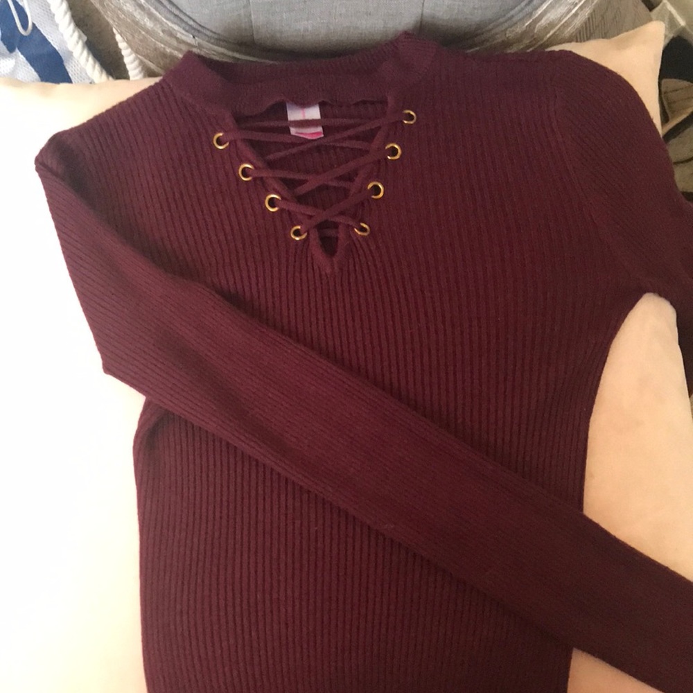 tight fitted long sleeve burgundy shirt